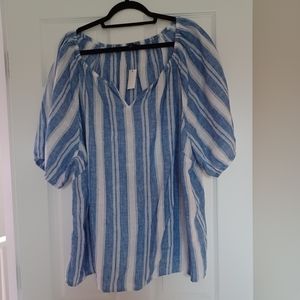 NWT 3X Talbots Linen Denim and White Top